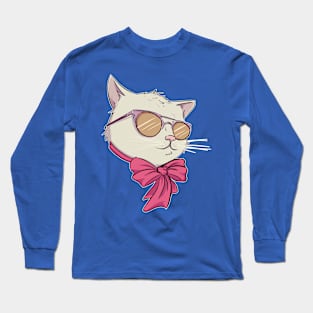 Lady cat with sunglasses and cute ribbon Long Sleeve T-Shirt